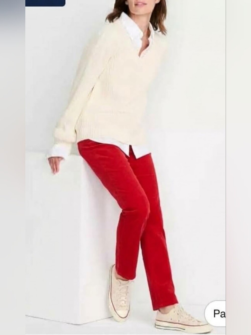 Lands'End Classic Red Corduroy Straight-Leg Pants - Women Stretch Cotton 8